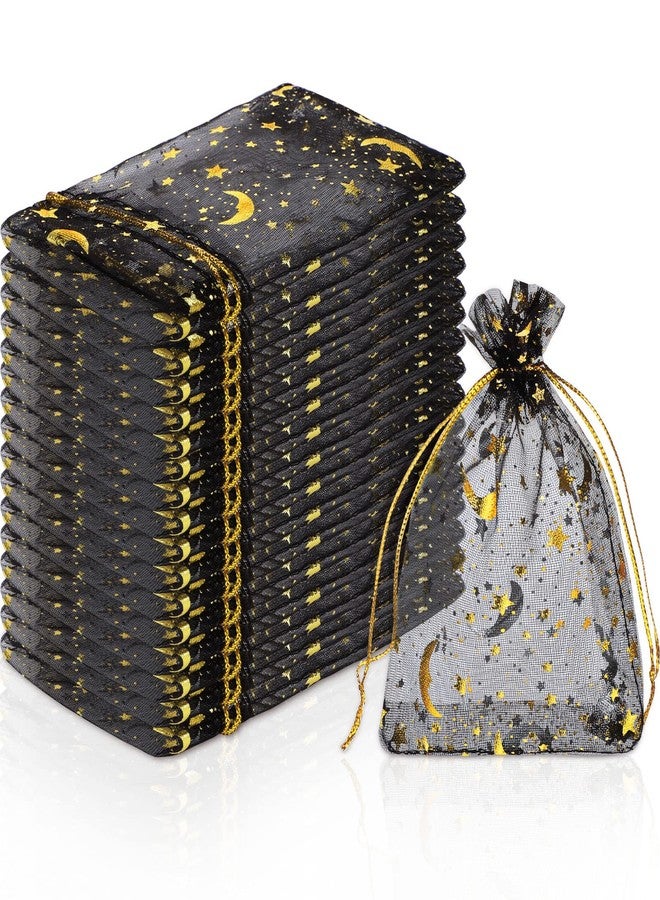 Mimind 200-Piece Organza Gift Bags with Moon Stars and Drawstrings - Perfect for Wedding, Birthday Parties (3.5 x 4.7 Inches, Black) - Image 1